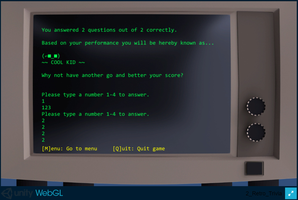 Trivia game based on Terminal Hacker Retro Trivia! Talk GameDev.tv